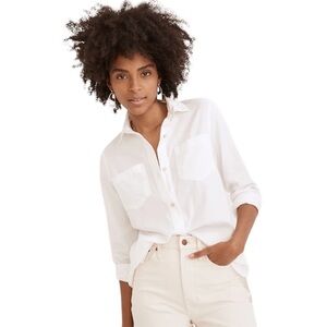 MADEWELL WHITE CLASSIC COTTON EX-BOYFRIEND LONG SLEEVE SHIRT L